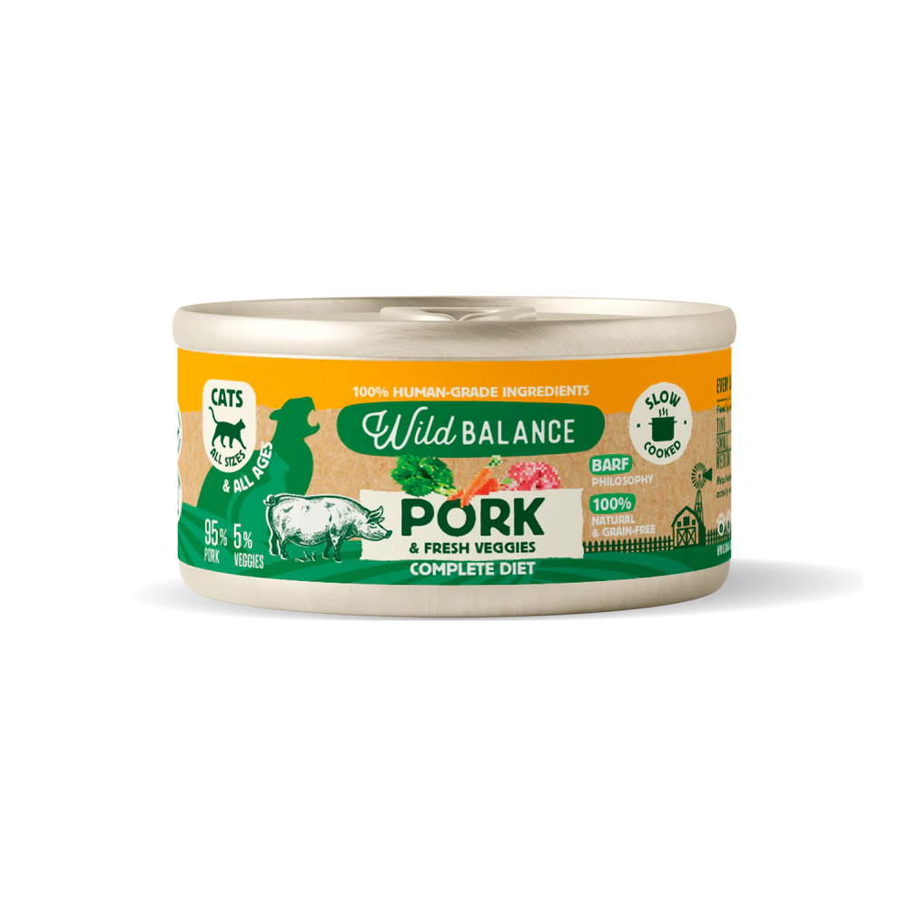 Wild Balance Gato Lata BARF cocinado al vapor CERDO con Verduras Frescas