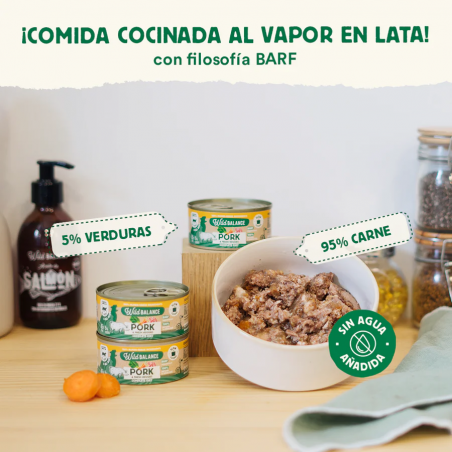 Wild Balance Gato Lata BARF cocinado al vapor CERDO con Verduras Frescas