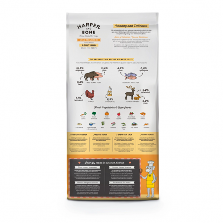 Harper and Bone Dog Adult Grain Free Medium & Large Wild Mountain ETIQUETA