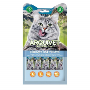 Arquivet Creamy Cat Treats para Gatos de Atún y Bacalao 5 x 14 gr