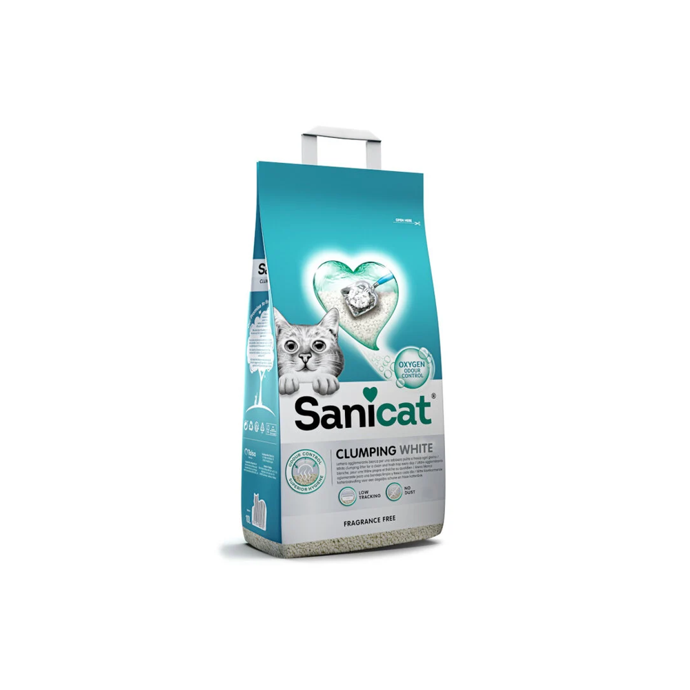 Sanicat Clumping White Arena Blanca Aglomerante Para Gatos Sin Perfume