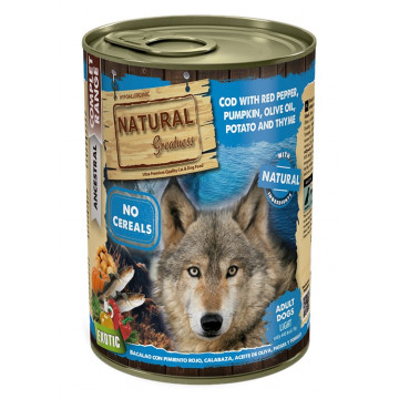 Natural Greatness Lata Bacalao con Pimiento rojo, Calabaza, Aceite de Oliva, Patata y Tomillo 390 Gr