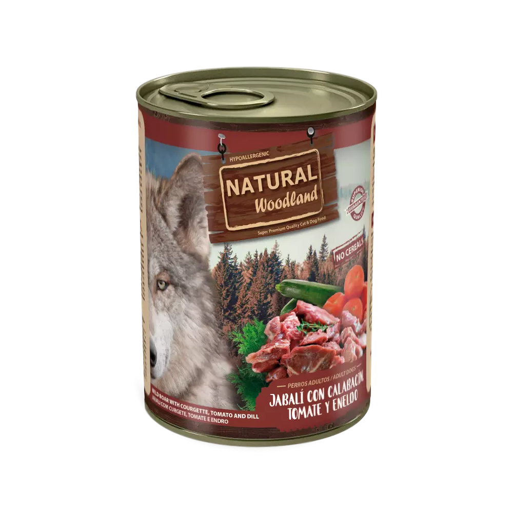 Natural Woodland Lata Perro Jabalí con Calabacín, Tomate y Eneldo