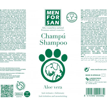 Menforsan Champú cicatrizante con aloe vera 300ml ETIQUETA