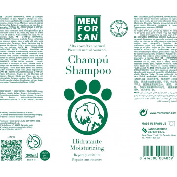 Menforsan Champú hidratante para perros 300ml ETIQUETA