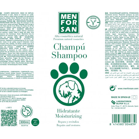 Menforsan Champú hidratante para perros 300ml ETIQUETA