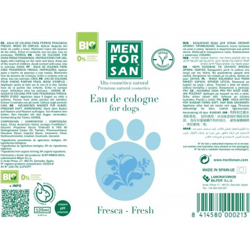 Menforsan Agua de colonia fresh para perros 125 ml ETIQUETA