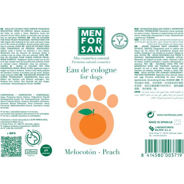 Menforsan Agua de colonia melocotón perros 125ml ETIQUETA