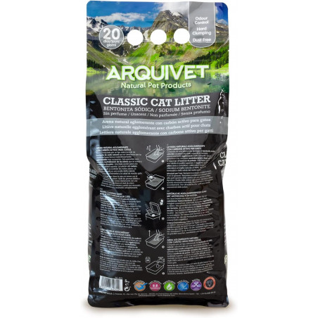 Arquivet Classic Cat Litter Natural Bentonite Carbón Activo etiqueta 5 litros