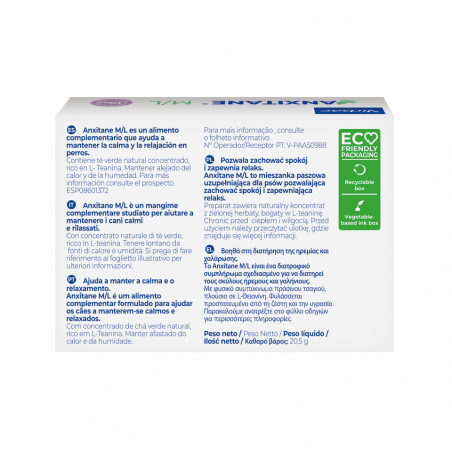 Virbac Anxitane Comprimidos Naturales para Combatir el estrés de Perros y Gatos Talla M/L ETIQUETA