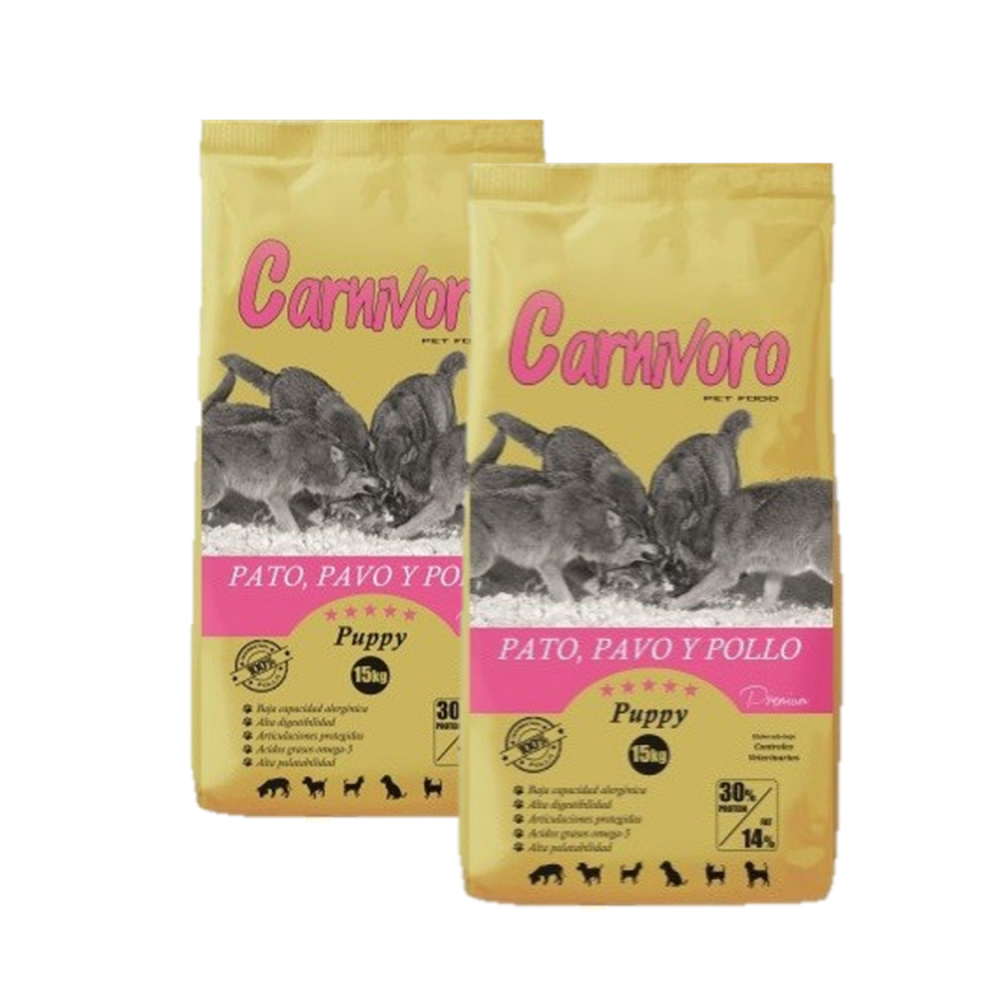 Carnívoro Puppy Pato, Pavo y Pollo pack 2 x 15 kg