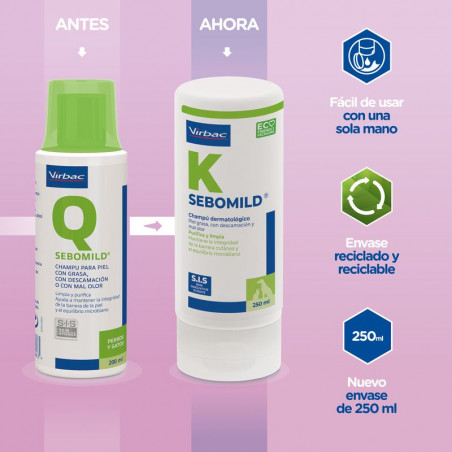 Virbac Sebomild Champú Dermatológico para Perros y Gatos