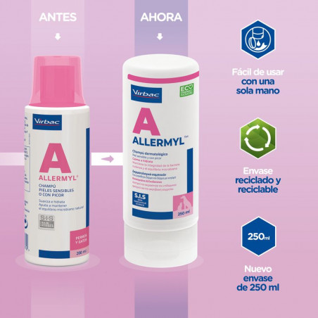 Virbac Champú para Perros y Gatos Allermyl Champú Dermatológico 250 ml