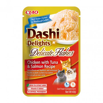 Churu Cat Dashi Delights Delicate Flakes Pollo con Atún y Salmón