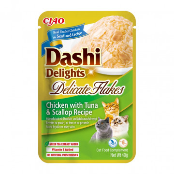 Churu Cat Dashi Delights Delicate Flakes Pollo con Atún y Vieira