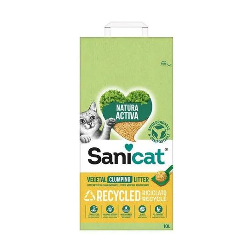 Sanicat Natura Activa Recycled Vegetal Clumping Arena Para Gatos 10 l
