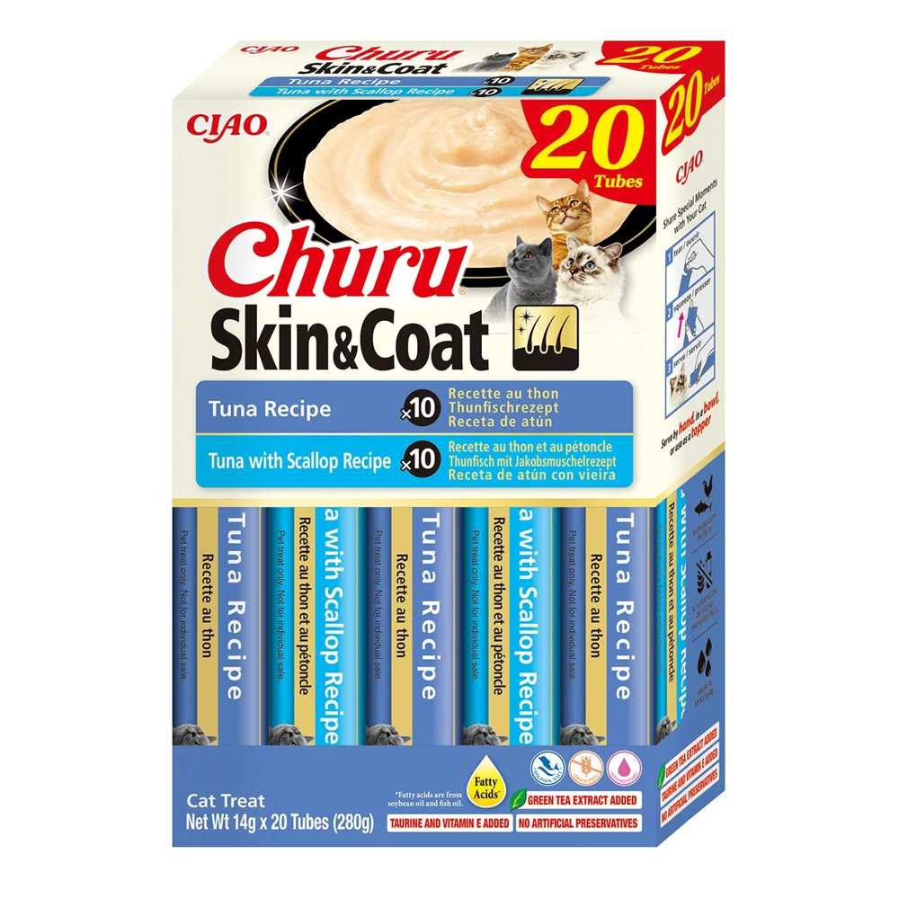 Churu Cat Skin & Coat Caja Variedades Atún y Atún con Vieira