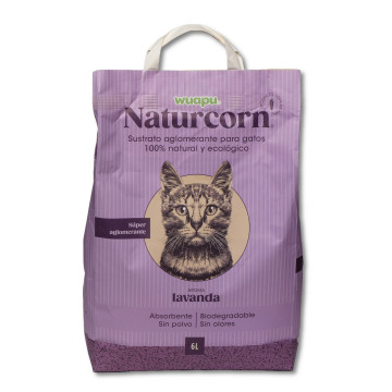 Wuapu Naturcorn Pelets Aglomerante para Gatos Aroma Lavanda 6 kg