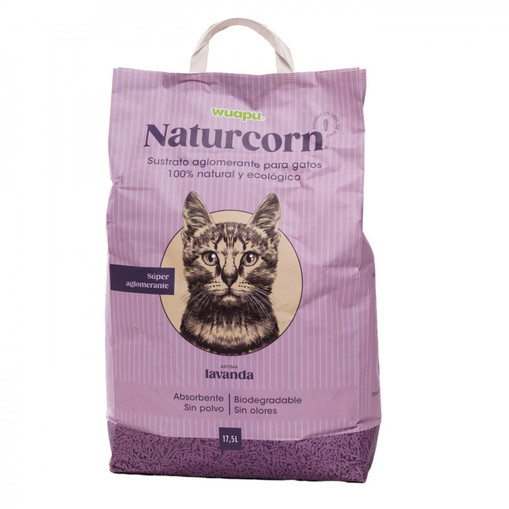 Wuapu Naturcorn Pelets Aglomerante para Gatos Aroma Lavanda 17,5 Kg