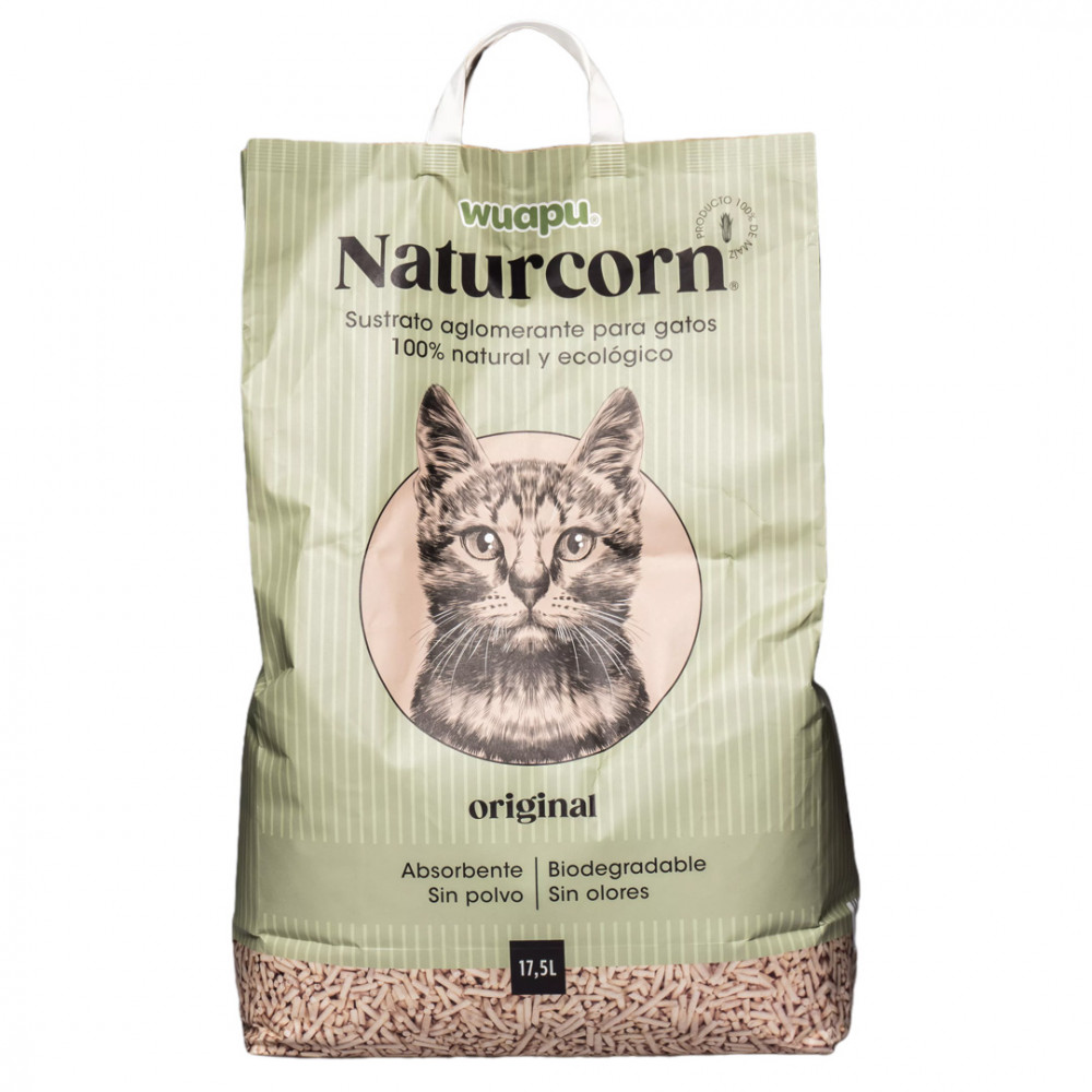 Wuapu Naturcorn Original Pelets Aglomerantes para Gatos 17,5 l