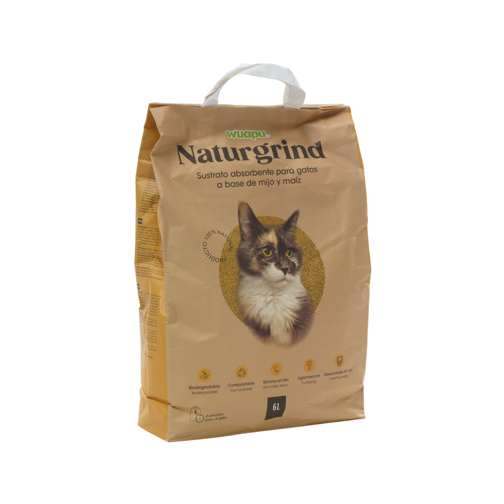 Wuapu Naturgrind Sustrato de Maiz y Mijo para gatos 6l