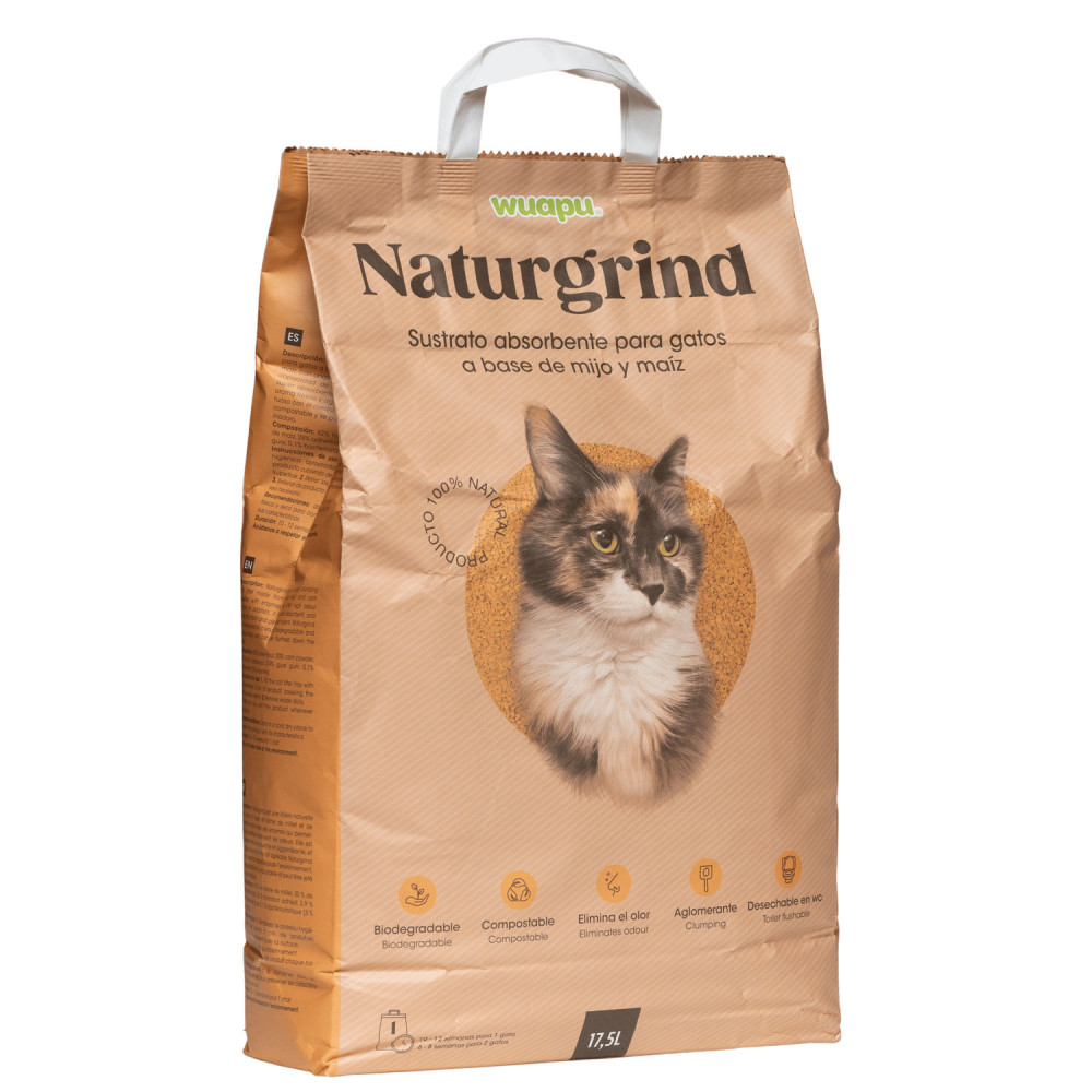 Wuapu Naturgrind Sustrato de Maiz y Mijo para gatos 17,5 l
