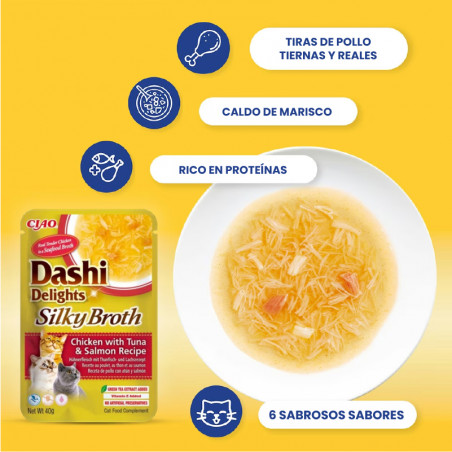 Churu Cat Dashi Delights Silky Broth Sopa de Pollo con Atún y Salmón