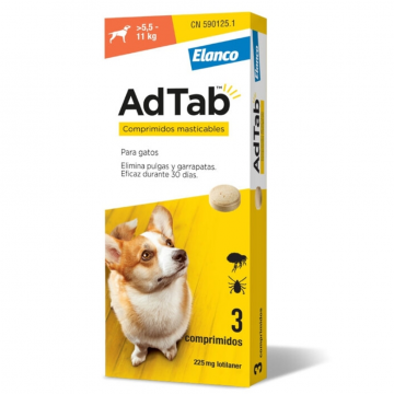 AdTab Antiparasitario 3 comprimidos masticables para perros 5,5 a 11 Kg