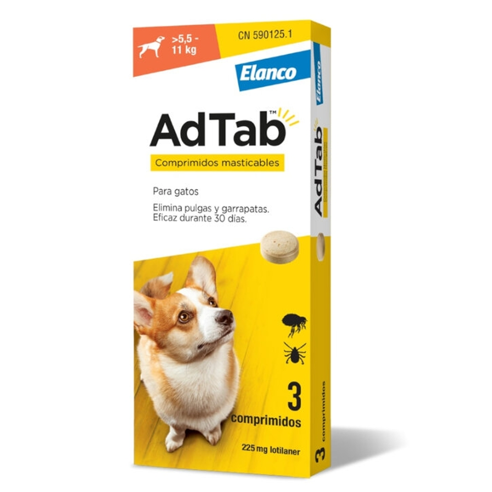 AdTab Antiparasitario 3 comprimidos masticables para perros 5,5 a 11 Kg