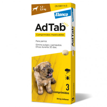 AdTab Antiparasitario 3 comprimidos masticables para perros 1,3 a 2,5 Kg