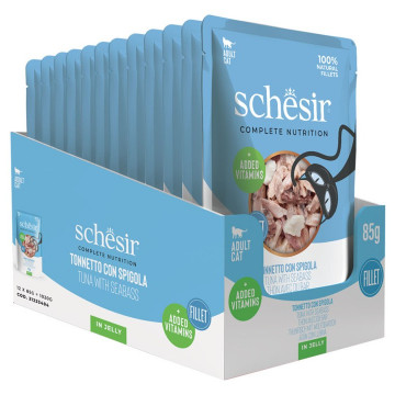 Schesir Pouch Gato de Atún con Lubina en gelatina 12 x 85 gr