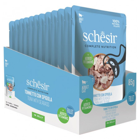 Schesir Pouch Gato de Atún con Lubina en gelatina 12 x 85 gr
