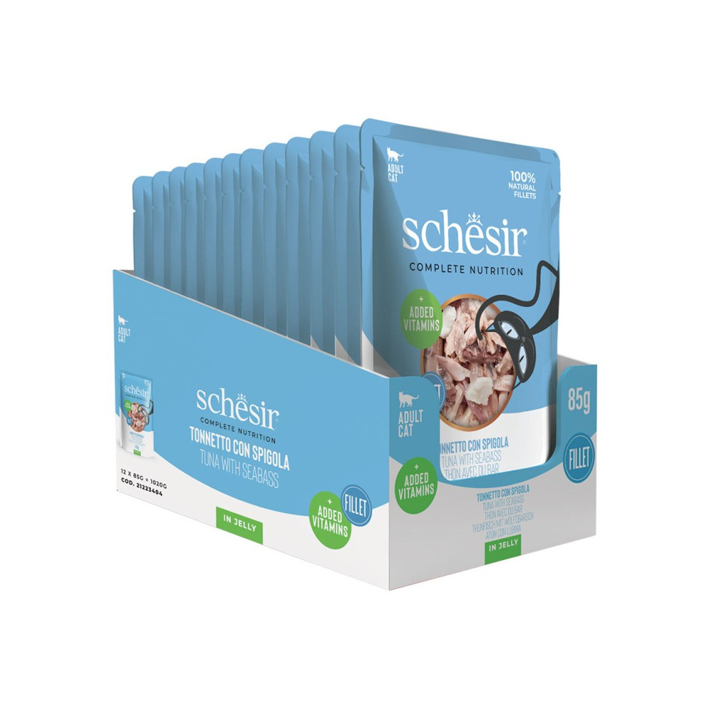 Schesir Pouch Gato de Atún con Lubina en gelatina 12 x 85 gr