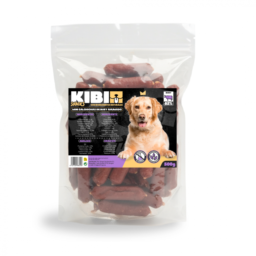 KIBI Mini Salchichas de Buey Ahumadas para Perros