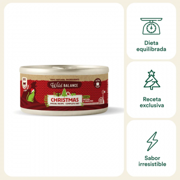 Wild Balance Receta de Navidad Lata de Pollo, Ternera y Pavo para Gatos 120 gr