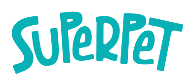 Logotipo de Superpet, tienda de alimentación y accesorios para mascotas.