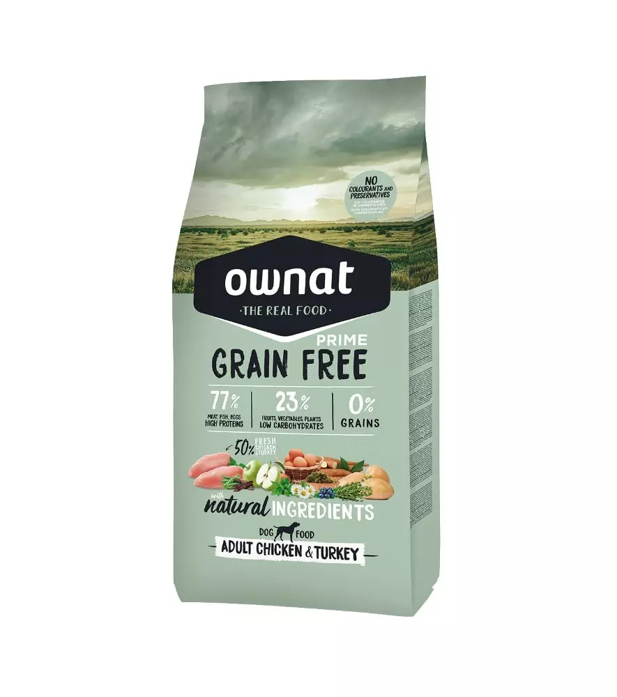 ow grain free prime adult chicken turkey dog saco pienso de calidad