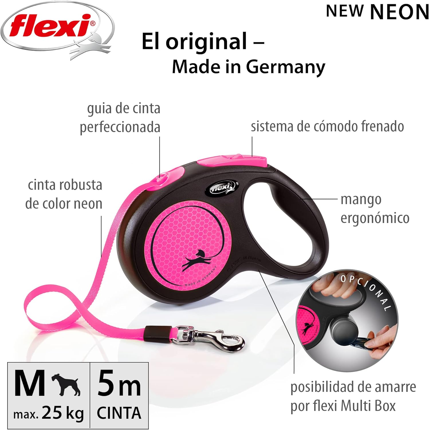 Flexi Correa New Neon Cinta Rosa para Perros - Miscota España