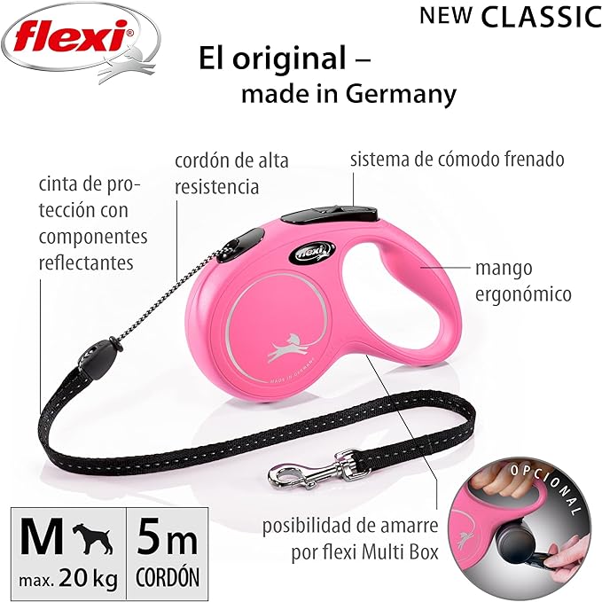 Flexi New Classic M Cordon Rojo 8M 20Kg —  Correas