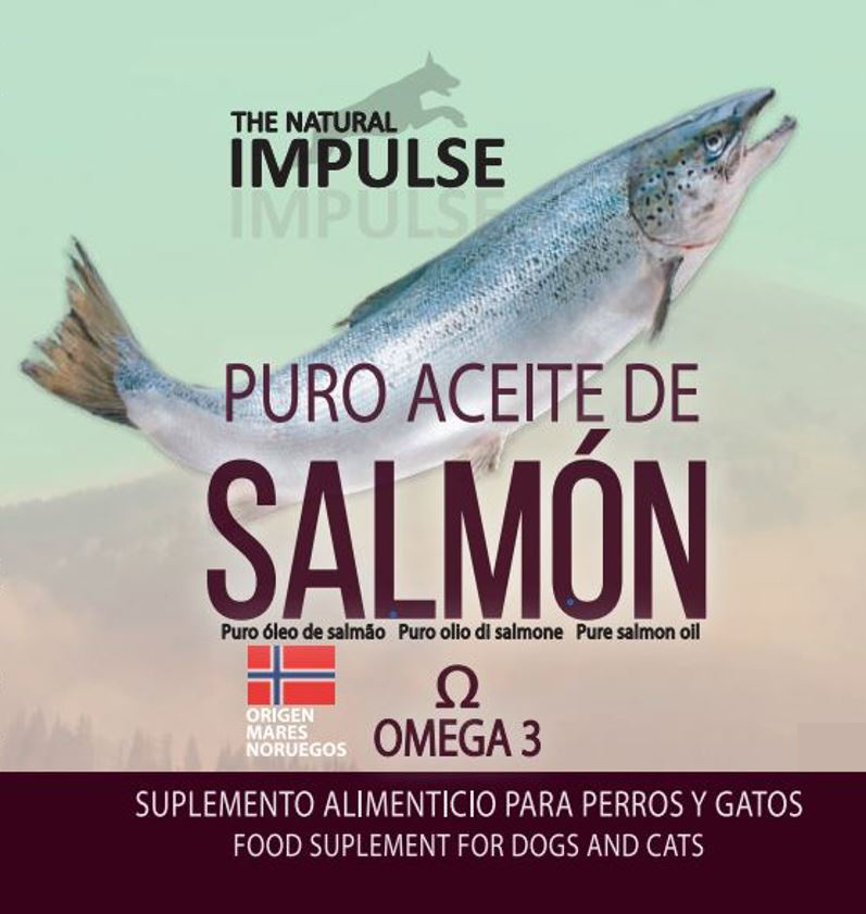 Complemento alimenticio natural para perros -- Aceite de salmón